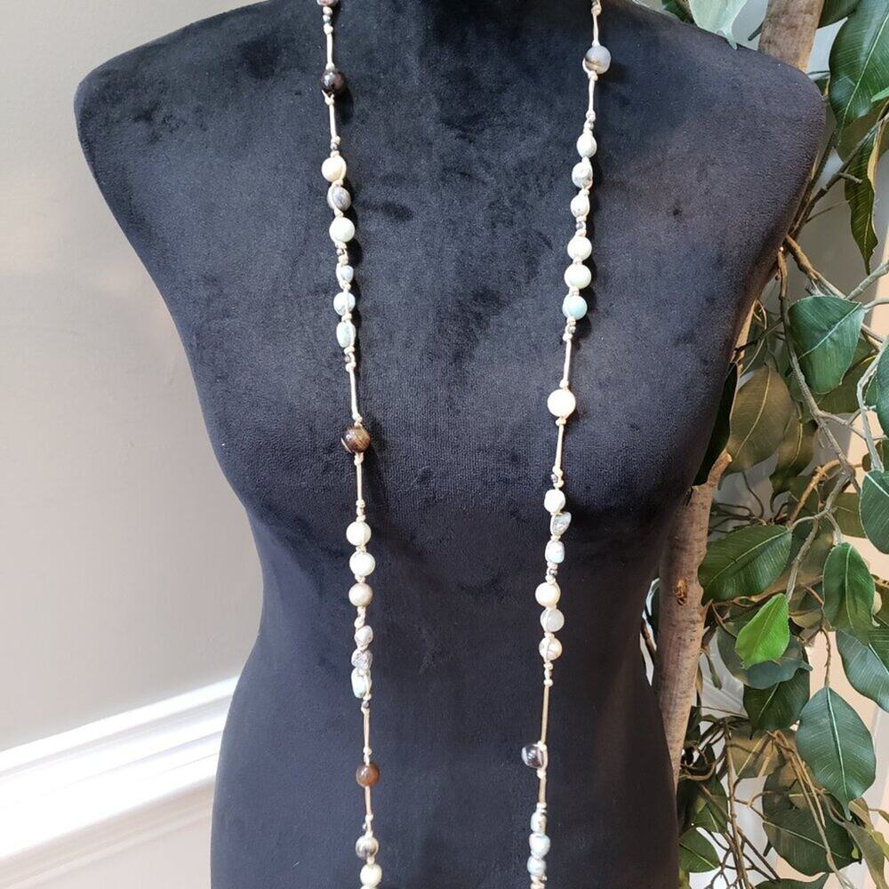 Womens Fashion Mixed Bead Faceted Bead Natural Quartz Chips Tassel Long Necklace - Picture 7 of 9